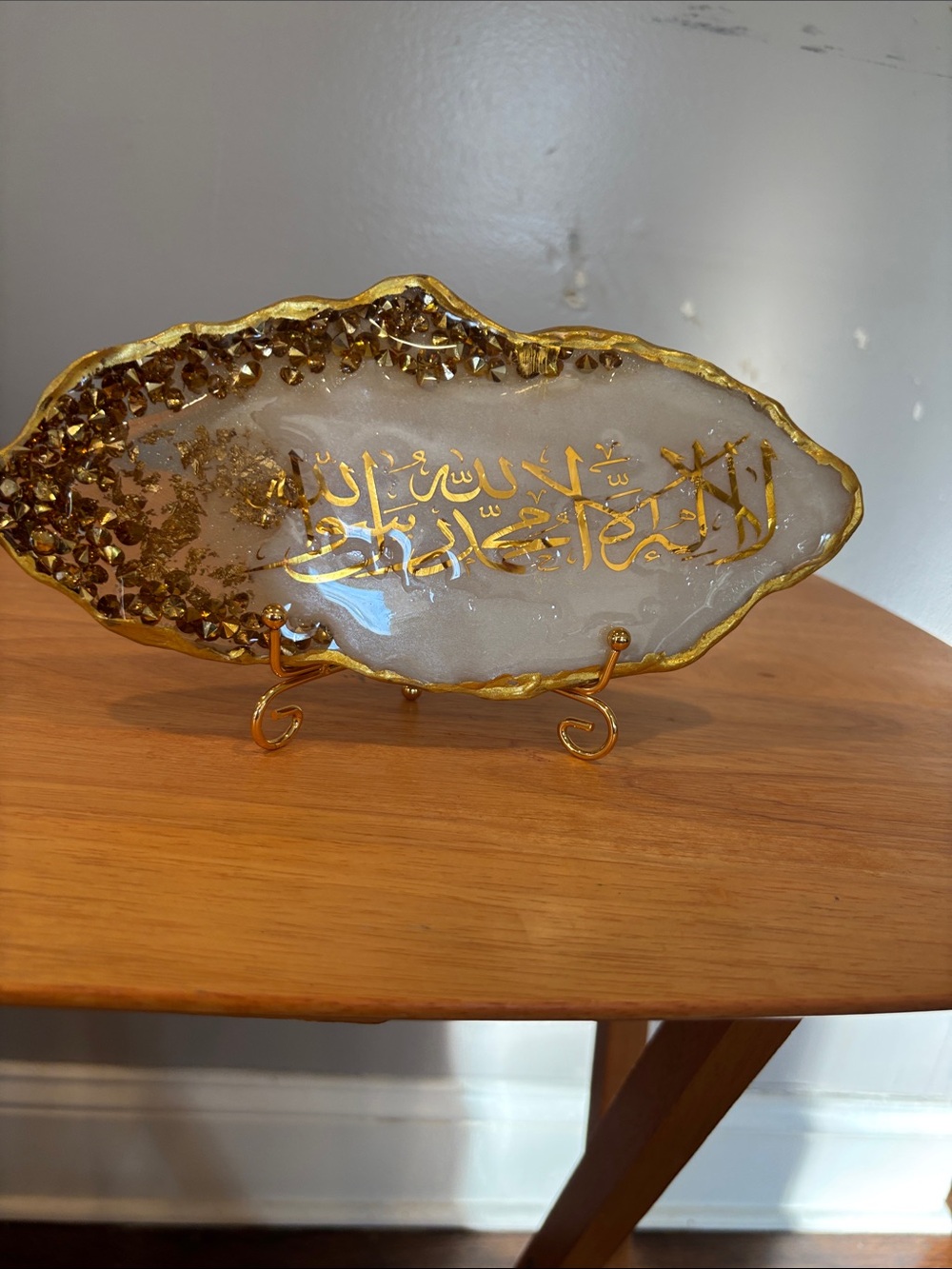 Gold and White Geode Wall Art with Arabic Calligraphy